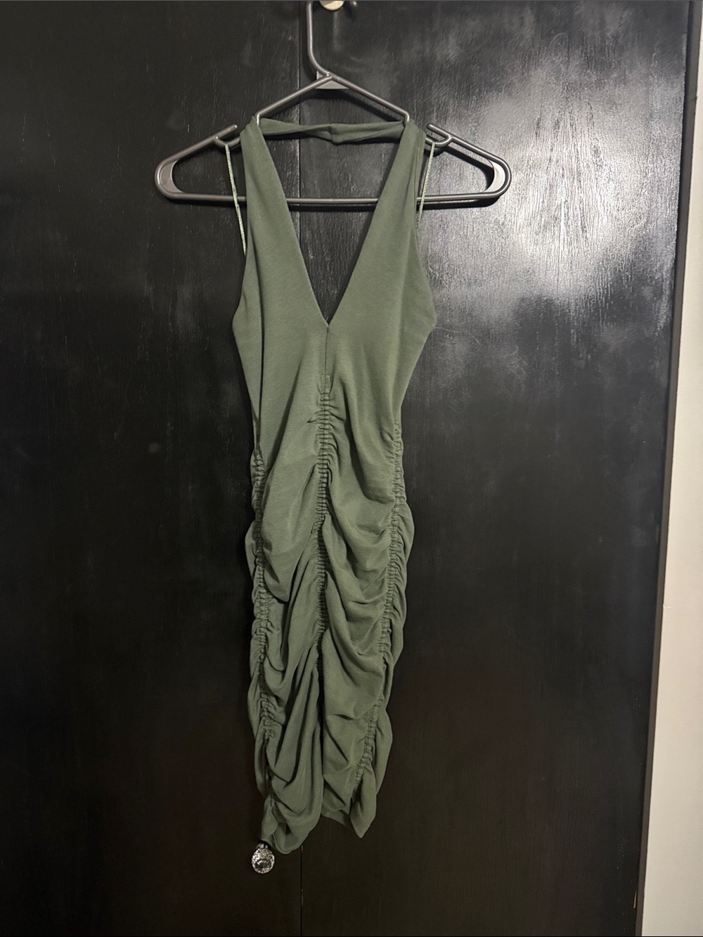 Zara Olive Green Ruched Midi Dress